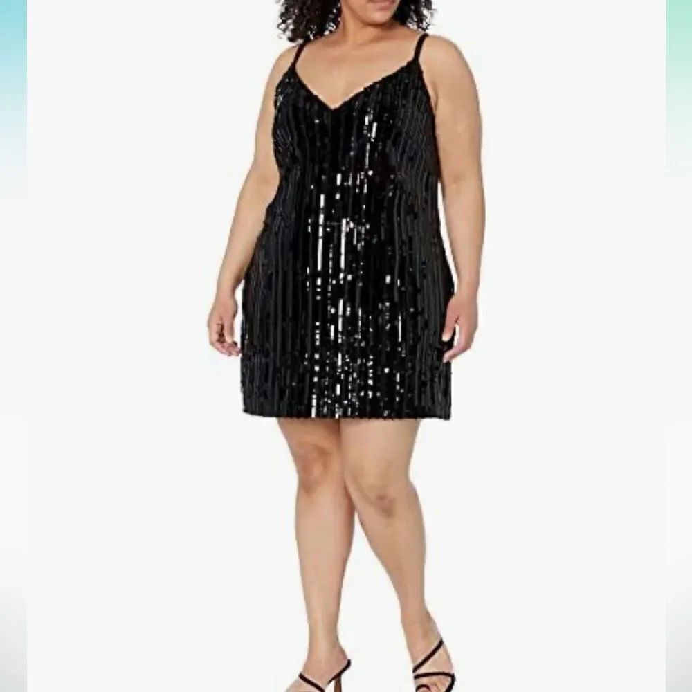 City Chic Cocktail Party Sequin Strappy Sleeve V-neck Mini Dress In Black Size M